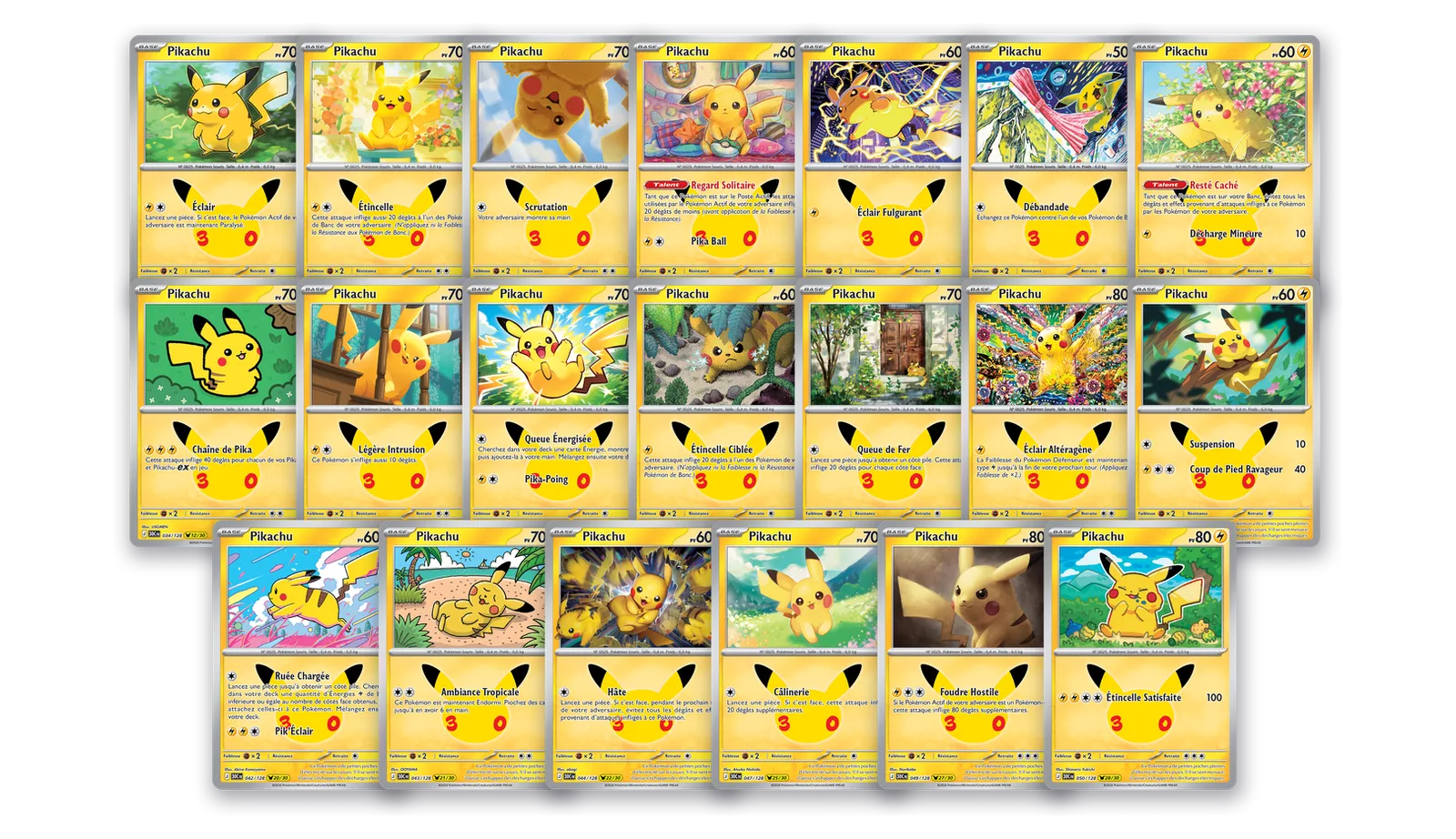 Les vingt cartes Pikachu françaises déjà dévoilées de l’extension 30ᵉ Anniversaire du JCC Pokémon