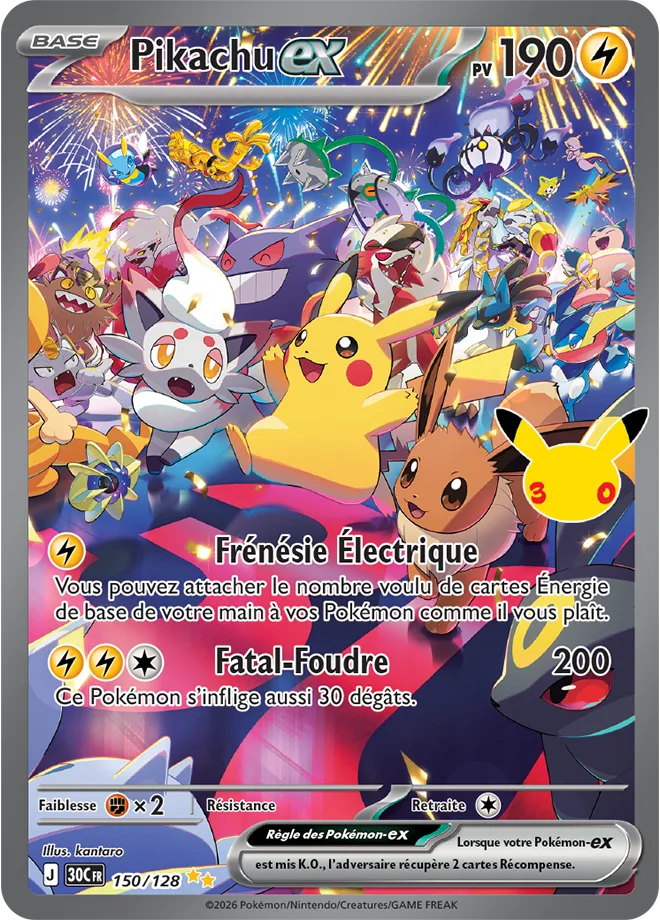 Carte Pikachu ex illustration spéciale de l’extension 30ᵉ Anniversaire du JCC Pokémon
