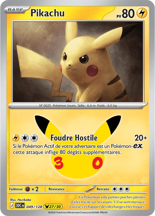 Carte Pokémon Pikachu 27/30, par Nurikabe