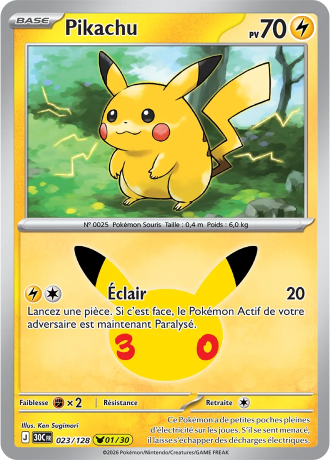 Carte Pokémon Pikachu 01/30, par Ken Sugimori