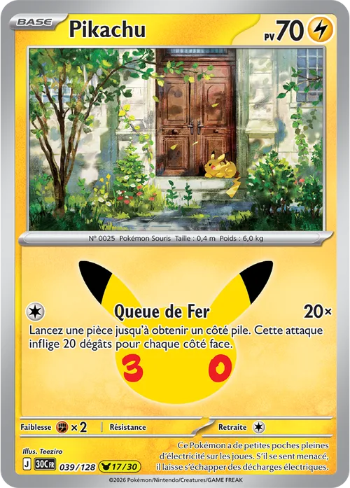 Carte Pokémon Pikachu 17/30, par Teeziro