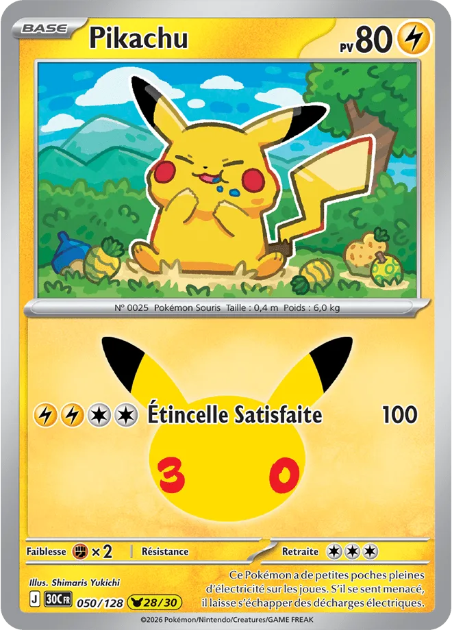 Carte Pokémon Pikachu 28/30, par Shimaris Yukichi