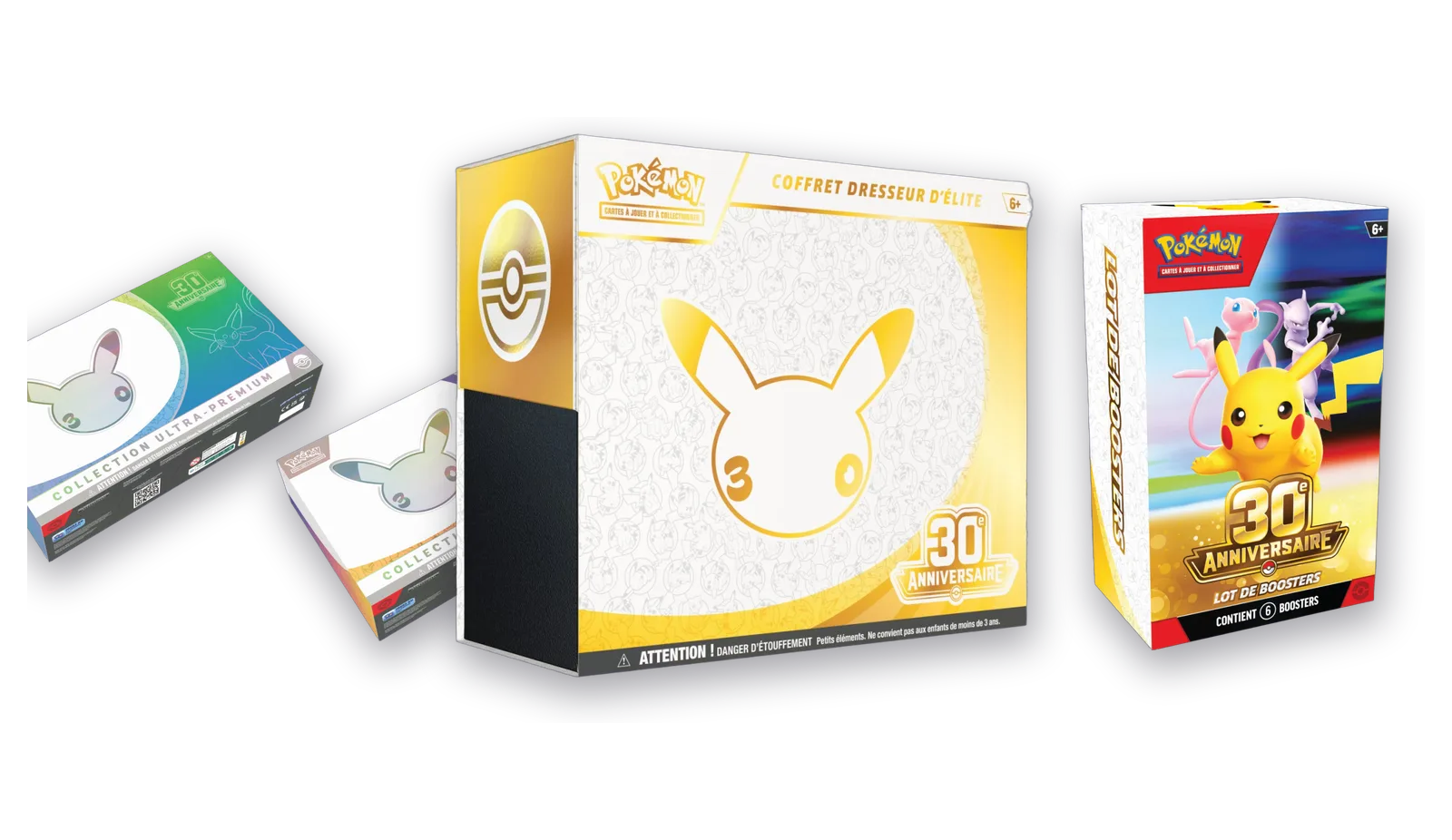Collection Ultra Premium, Coffret Dresseur d’Élite et lot de six boosters de l’extension 30ᵉ Anniversaire
