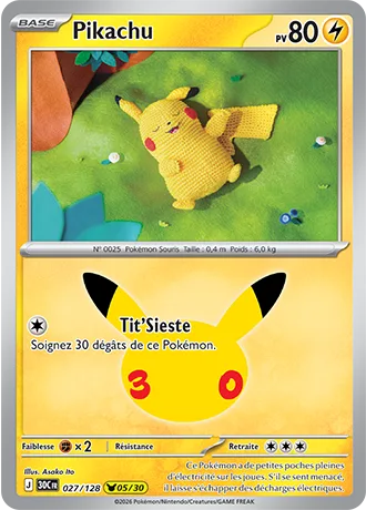 Carte Pokémon Pikachu 05/30, par Asako Ito