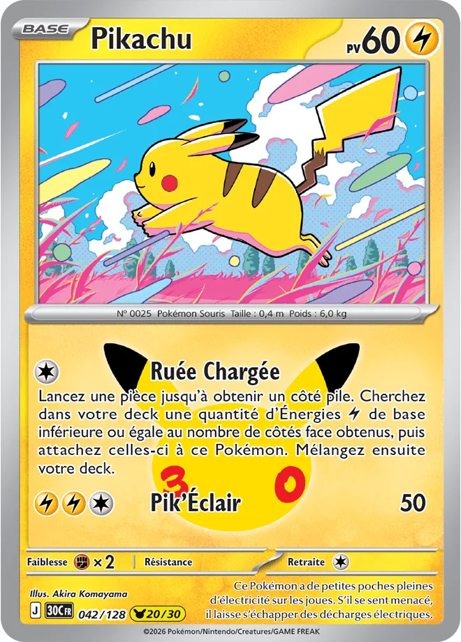 Carte Pokémon Pikachu 20/30, par Akira Komayama