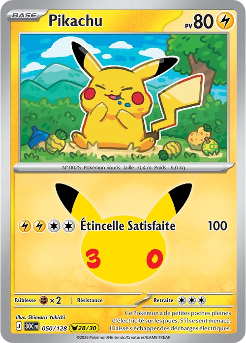 Carte Pokémon Pikachu 28/30, par Shimaris Yukichi