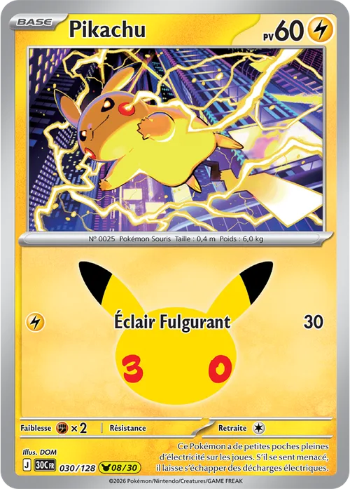 Carte Pokémon Pikachu 08/30, par DOM