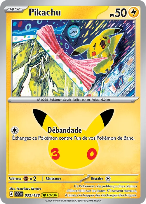 Carte Pokémon Pikachu 10/30, par Tomokazu Komiya