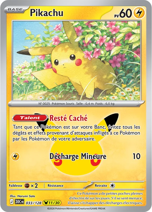 Carte Pokémon Pikachu 11/30, par Narumi Sato