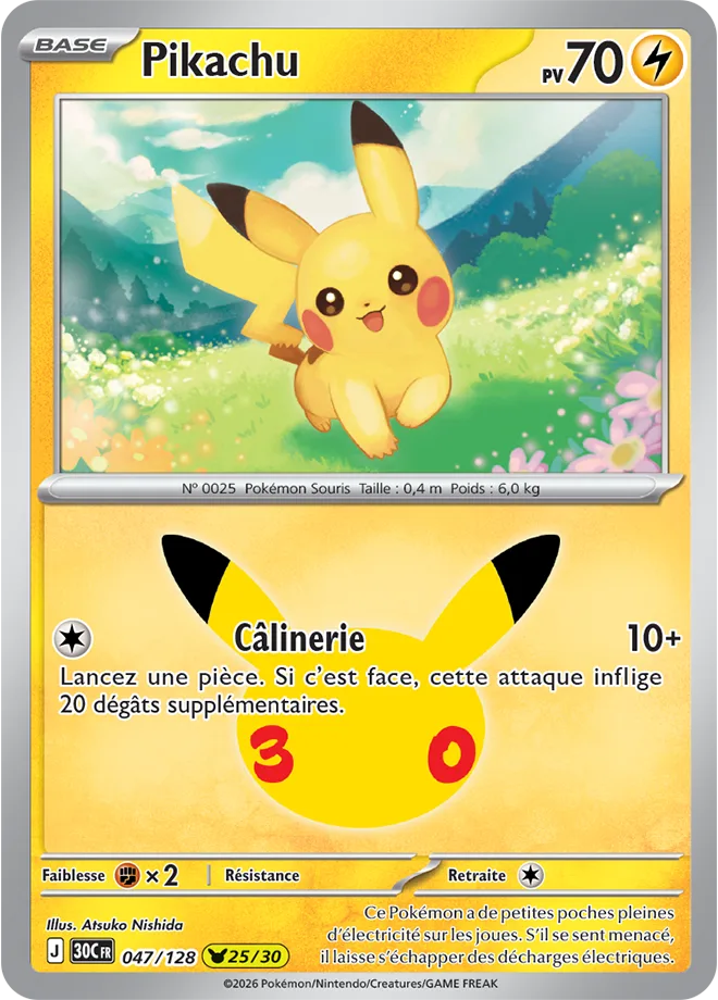 Carte Pokémon Pikachu 25/30, par Atsuko Nishida