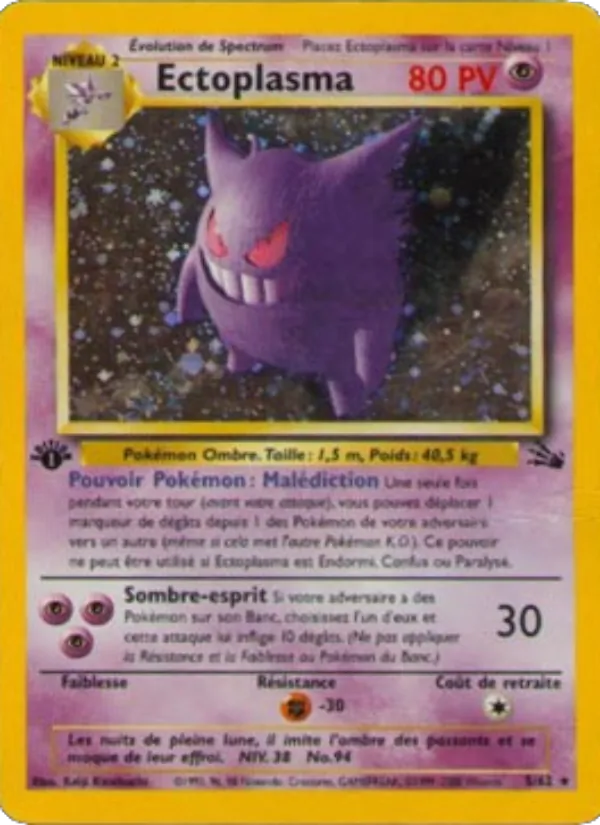 Carte Pokémon Ectoplasma 5/62 de l'extension Fossile, version holographique illustrée par Keiji Kinebuchi