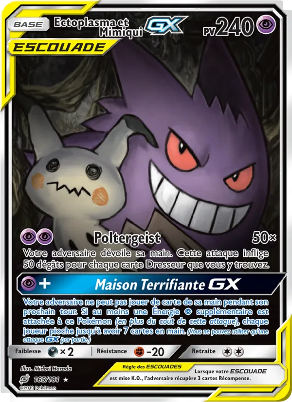 Carte Pokémon Ectoplasma et Mimiqui GX 165/181